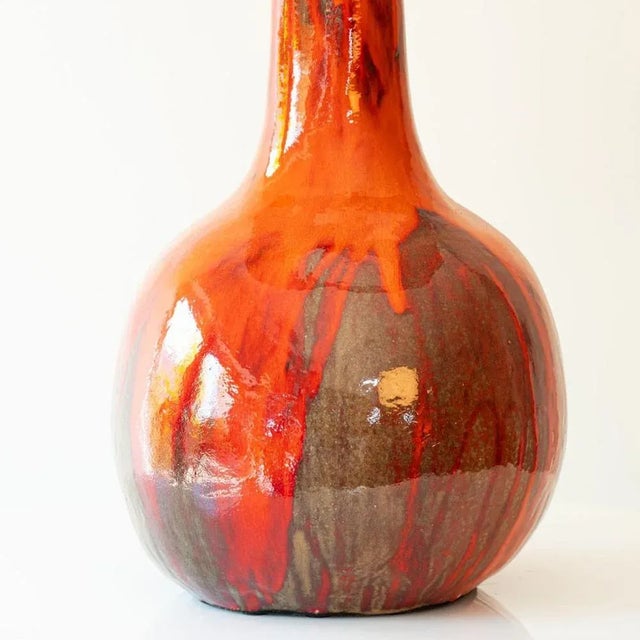 Red Brown Ceramic Floor Table Lamp with Lampshade attributed to R. Houben, 1970s For Sale - Image 3 of 12