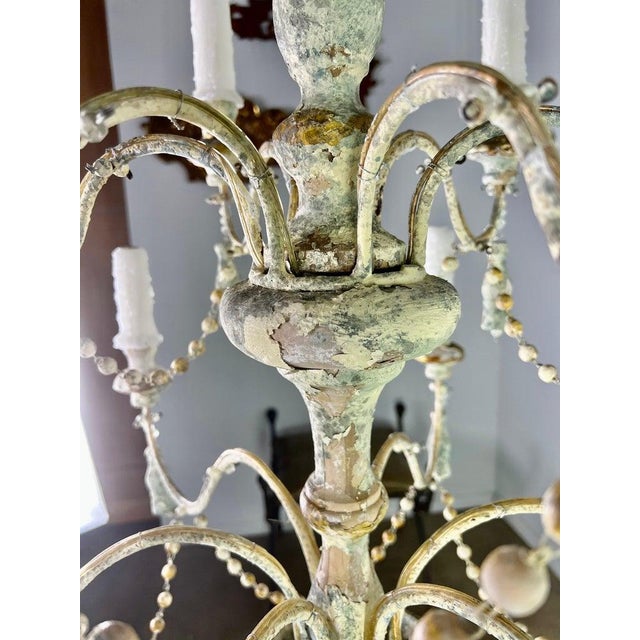 Distressed Twelve Light Chandelier by Melissa Levinson, Wood & Iron For Sale - Image 12 of 17