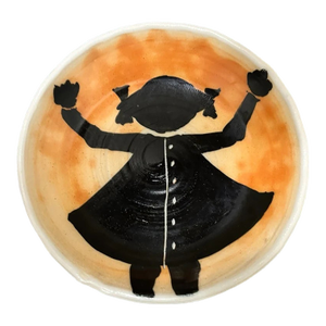 Kurt Anderson Pottery Contemporary Style Girl With Hands Raised Motif Shallow Bowl (21st Century) (American)