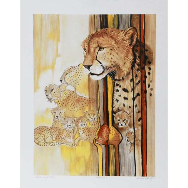 Figurative 1980s "Cheetah Composition" Lithograph by Caroline Schultz For Sale - Image 3 of 3