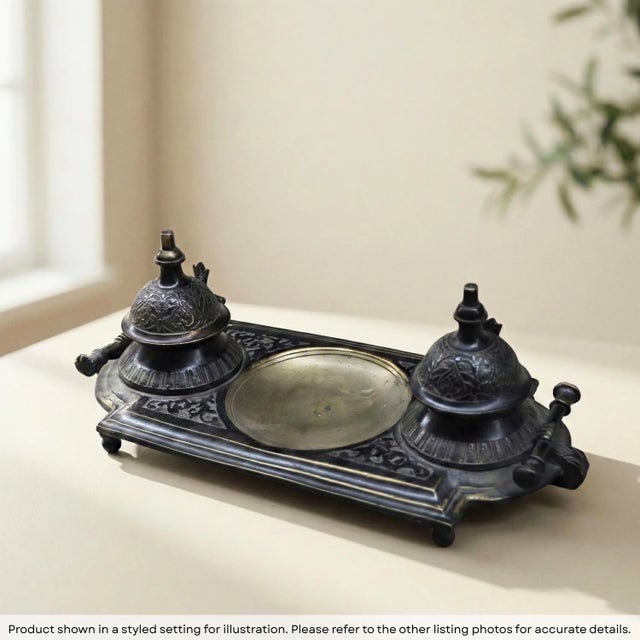Step into a world of refined history and timeless sophistication with this exquisite Antique Brass Inkwell from 19th-...