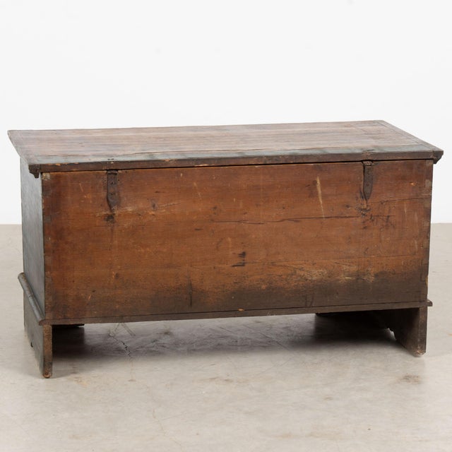1926 Original Blue Hand-Painted Pine Flat Top Trunk For Sale - Image 15 of 15