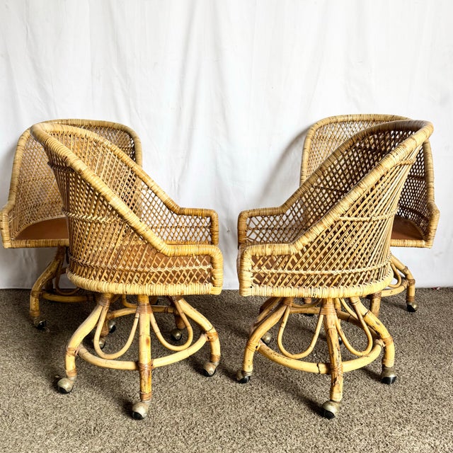 Vintage Boho Chic Buri Rattan Wicker Dining Barrel Chairs - Set of 4 For Sale - Image 4 of 9