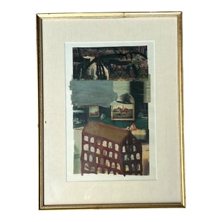 Vintage Framed Mixed Media Artwork on Paper For Sale