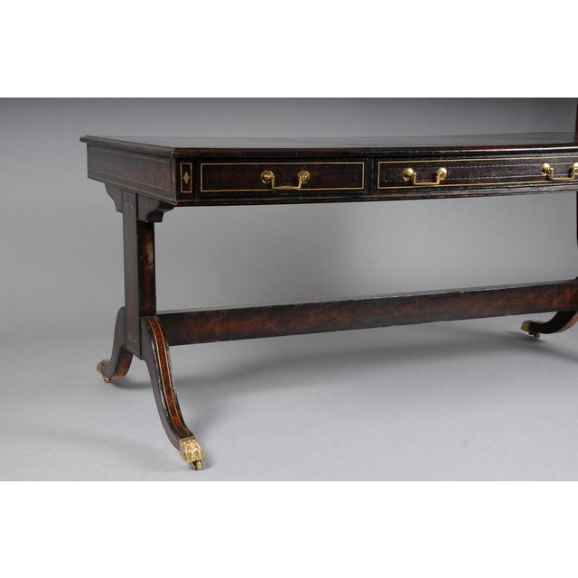 English Full-Leather Partner Desk For Sale - Image 5 of 18