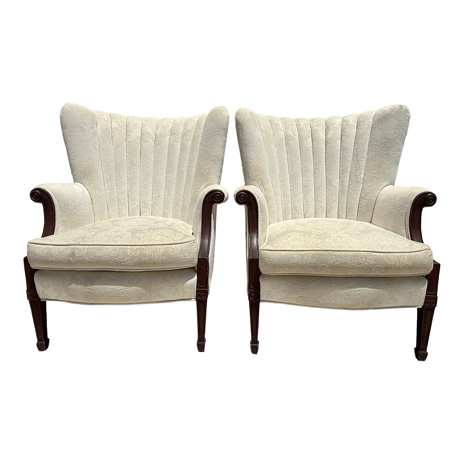 Large Pair of Shell Shaped Wingback Armchairs | Chairish