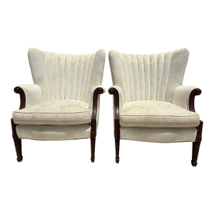Large Pair of Shell Shaped Wingback Armchairs
