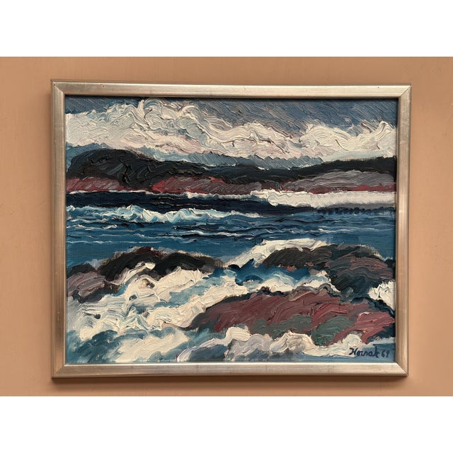 Allan Horsak, Coastal Landscape, 1969, Oil Painting on Canvas, Framed For Sale - Image 11 of 14