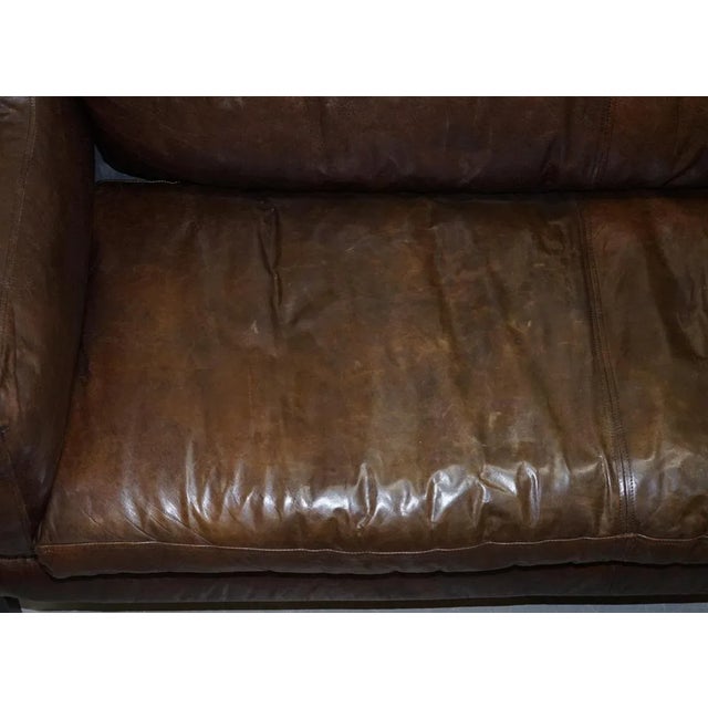Vintage Brown Leather Sofa For Sale - Image 9 of 18
