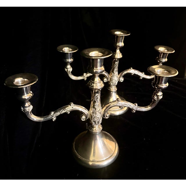 Silver Mid 20th Century French Silver Plate Candelabra Pair For Sale - Image 8 of 12