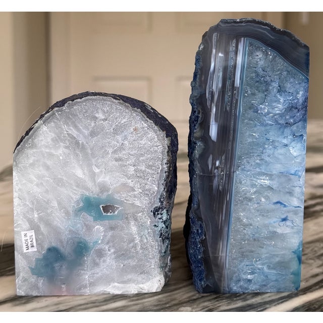 Blue Vintage Natural Agate Book Ends Made in Brazil - a Pair For Sale - Image 8 of 12