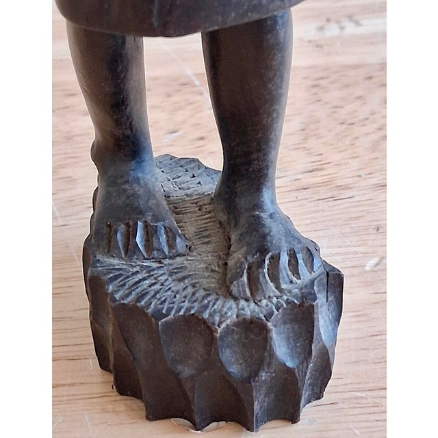 Ebony Hand Carved Angola Wood Sculpture Woman Carrying Water Jar African Folk Art 10” For Sale - Image 8 of 12