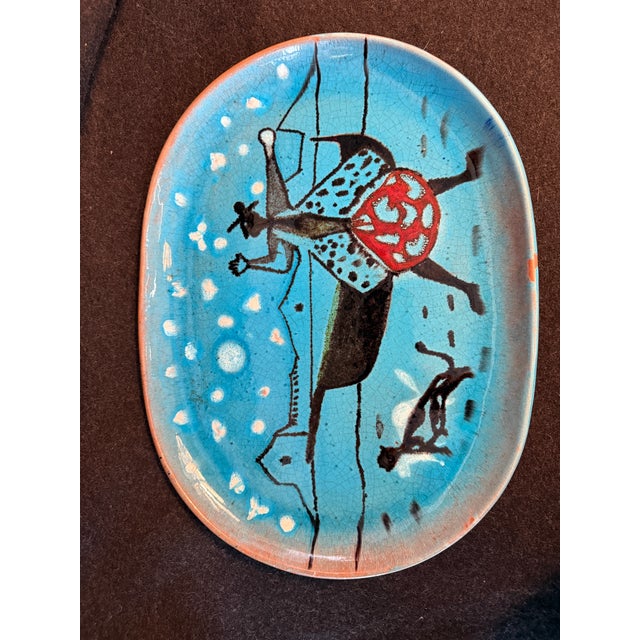 Fabulous aqua blue expressive mid century modern Italian platter. In excellent condition. 16 inches long.