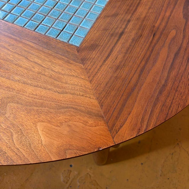Lane Walnut Mid-Century Coffee Table With Tile Inlay For Sale - Image 10 of 11