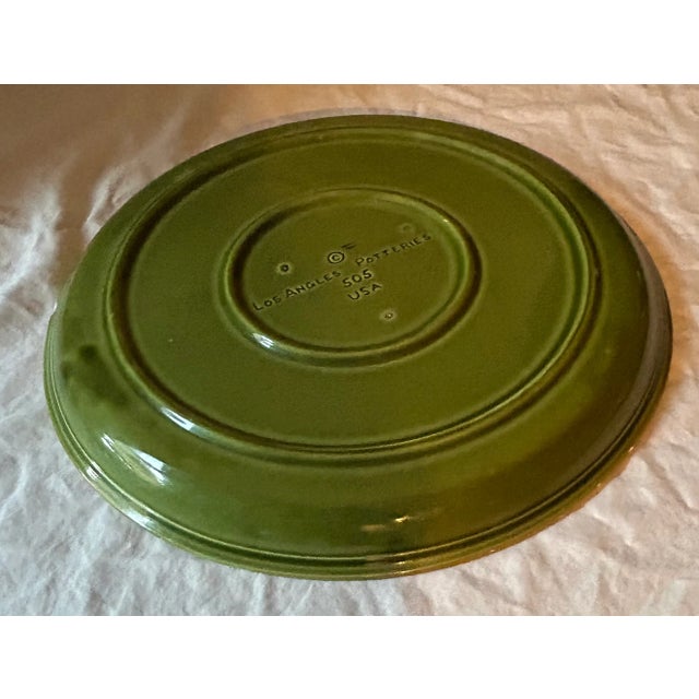 Mid-Century Modern 1960 Green French Cheese and Bread Round Plate Serving Platters by Los Angeles Potteries For Sale - Image 3 of 8
