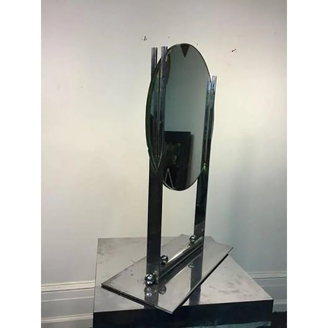 Art Deco Art Deco Round Table Mirror on a Nickel Bronze Stand Attributed to Donald Deskey For Sale - Image 3 of 4
