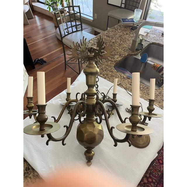 Vintage 1972 Chapman Solid Brass Chandelier | Hollywood Regency or Dutch Colonial Style. For Sale - Image 9 of 12