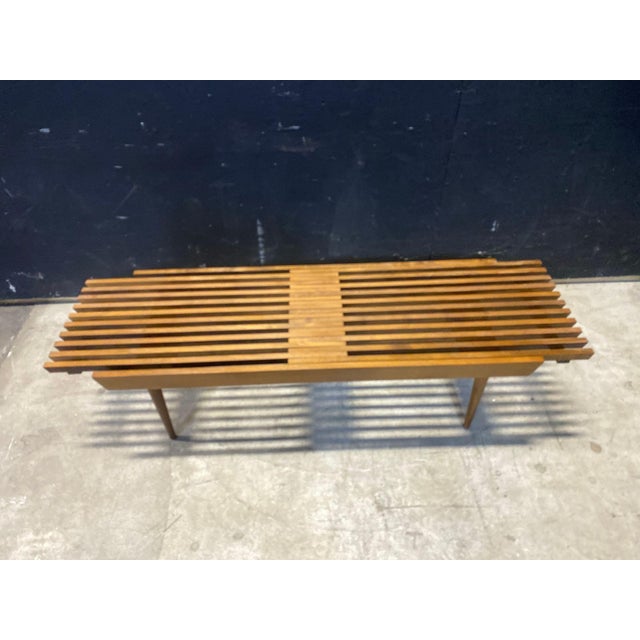 Burnt Umber 1960's Modernist Slatted Adjustable Bench For Sale - Image 8 of 10