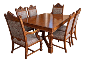 19th Century Antique Oak Dining Set With 6 Chairs Total Includes 2 Armchairs