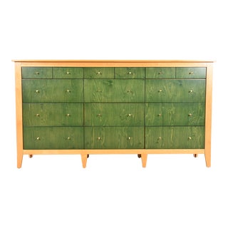 Ethan Allen Style Modern Shaker Green Stained and Natural Maple Twelve-Drawer Dresser For Sale