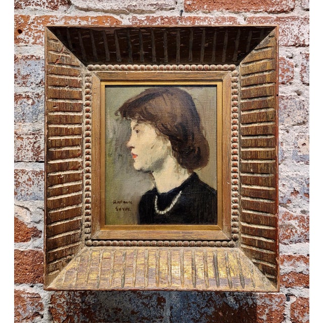 Raphael Soyer -Portrait in Profile of a Woman wearing a Pearl Necklace-1930s Oil painting American Expressionist - Oil...