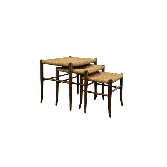 A beautiful and practical set of three Italian Mid Century nesting stools or side tables, likely dating from the 1950s or...