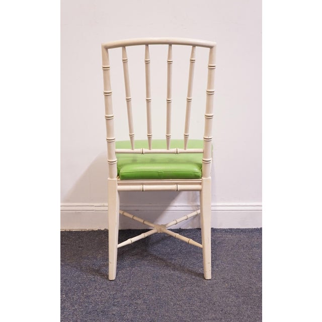 Drexel / Champion International Hollywood Regency Ivory Faux Bamboo Accent Side Chair W. Lime Green Upholstered Seat 752-811 For Sale In Kansas City - Image 6 of 11