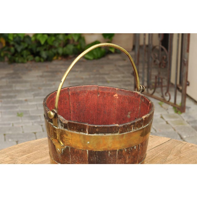 English Oak Bucket with Brass Handle and Horizontal Braces, circa 1880 For Sale In Atlanta - Image 6 of 11