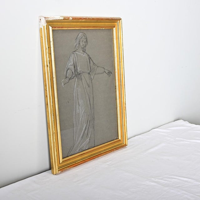 French Vintage Framed Charcoal Figure Study For Sale In Baton Rouge - Image 6 of 9