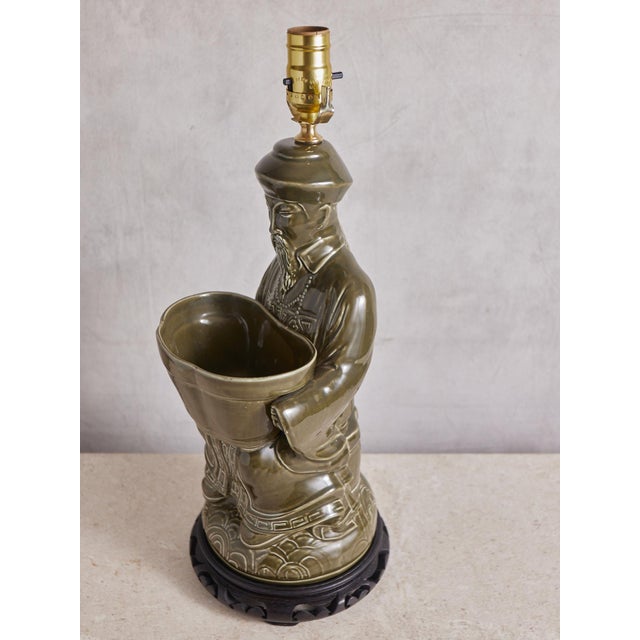 Green 1970s Chinoiserie Green Ceramic Lamp For Sale - Image 8 of 15