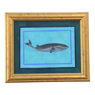 Whale Minimalism Nautical Folk Art Gray Blue Original Oil Painting by Cleo Plowden For Sale