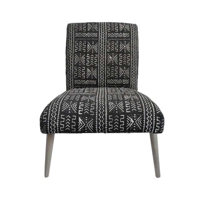 Wood Tribal Mudcloth Black & White Side Chair For Sale - Image 7 of 7