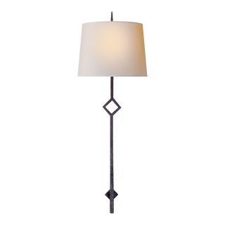 Visual Comfort Signature Cranston Large Sconce in Aged Iron with Natural Paper Shade For Sale