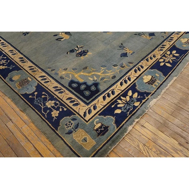 Lovely Blue Color With Unique Floral Design Antique Chinese Peking Rug For Sale - Image 9 of 9
