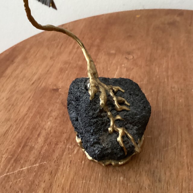 Vintage Copper and Brass Palm Tree Sculpture Mounted on Lava Rock Base For Sale - Image 9 of 12