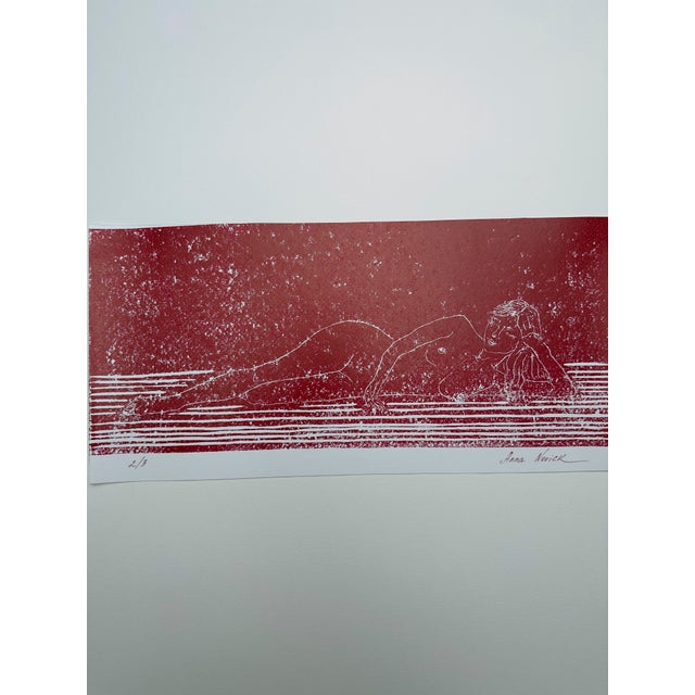 2020s “Nude on the Sofa” Original Hand-Pulled Linocut Nude Figure Limited Edition of 3 Art by Anna Novick. Hand Signed and Numbered 2/3 For Sale - Image 5 of 9