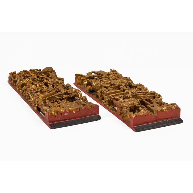 Pair Chinese Giltwood Carved Architectural Relief Panels For Sale - Image 9 of 10