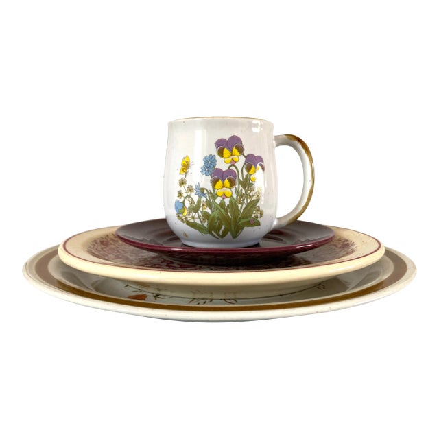 Midcentury Mixed Matched Stoneware 4 Pieces Set For Sale