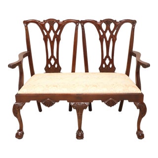 Craftique Mahogany Chippendale Style Settee With Ball in Claw Feet For Sale