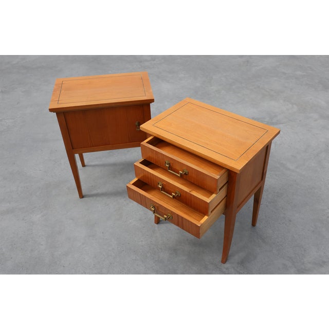 Mid-Century Bedside Tables with Brass Handles, France, 1950s, Set of 2 For Sale - Image 9 of 13