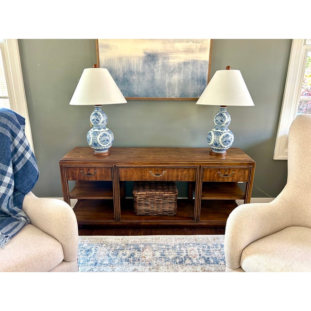 Drexel Heritage Accolade Campaign Console Table - Vintage Sideboard or Sofa Table With Brass Hardw For Sale - Image 10 of 12