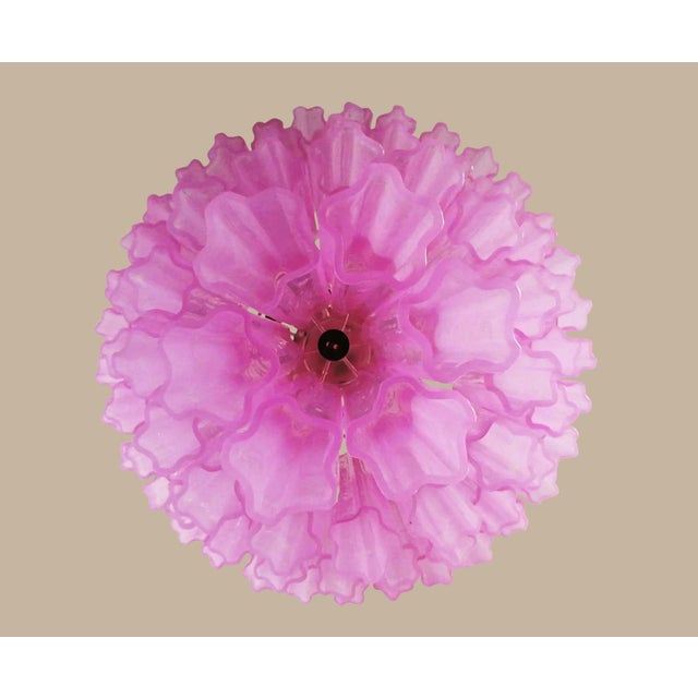 Mid-Century Modern Italian Huge Pink Murano Glass Tiered Chandelier – 78 Fuchsia Silk Tubes For Sale - Image 3 of 5