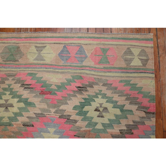 Textile Vintage Bright Pink Turkish Kilim - 6'8" x 9'3" For Sale - Image 7 of 10