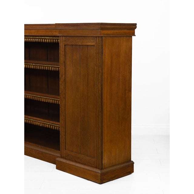 Golden Oak Inverted Breakfront Enclosed & Open Bookcase, 1890s For Sale - Image 13 of 15