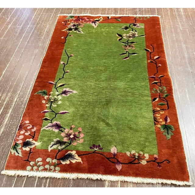 Textile Antique Art Deco Chinese Rug, 3' X 4'10" For Sale - Image 7 of 7