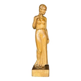 Vintage Boho Carved Sculpture of Woman For Sale