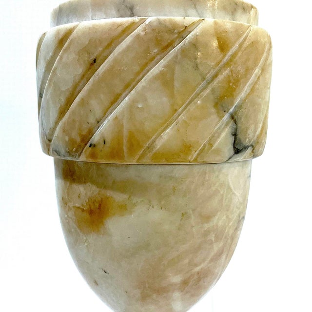 1920's Carved Alabaster Urn Table Lamp - Newly Wired - New Shade For Sale - Image 4 of 12