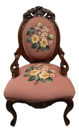 American Wood Carving Company Needlepoint Sitting Chair, Vintage