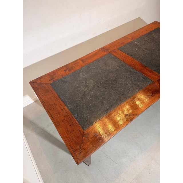 Rustic Wood Dining Table with Bluestone Top For Sale - Image 5 of 7