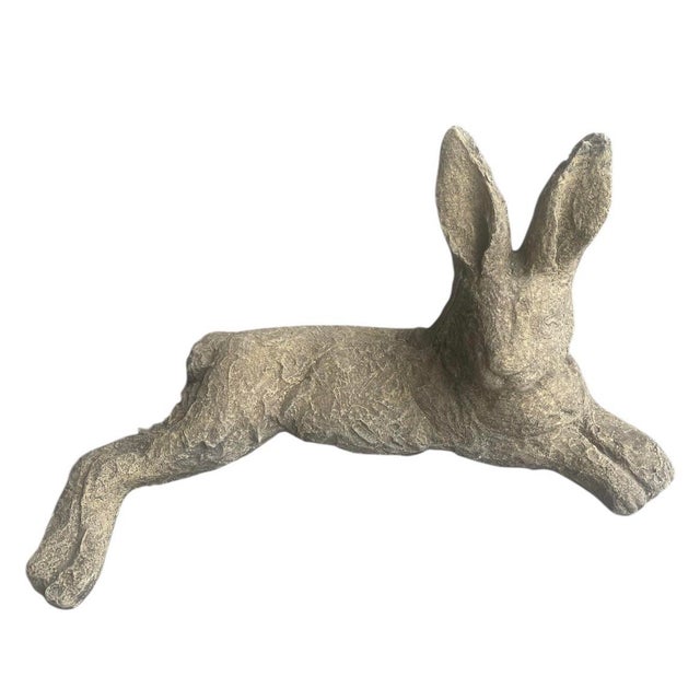 Traditional Pair of Vintage Reclining Cast Stone Garden Hares For Sale - Image 3 of 11